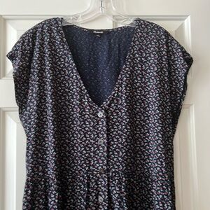 Madewell Navy Floral Button Front Midi Dress - size L in EUC